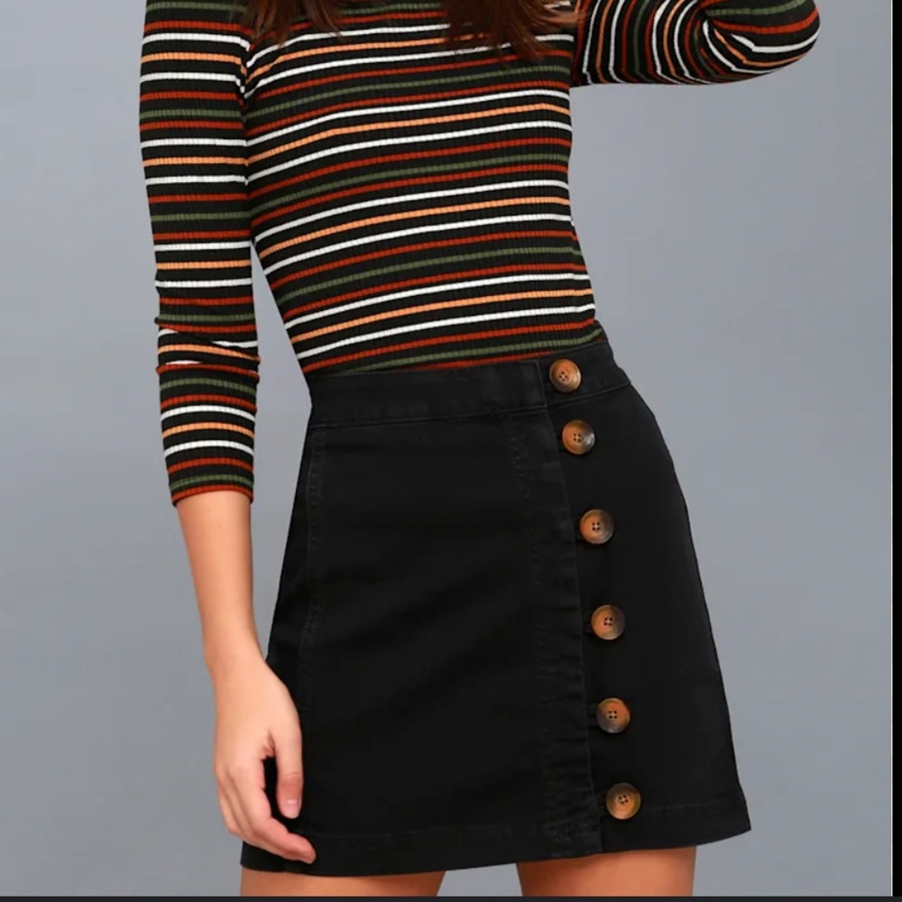 Free People | Black stretch cotton blend mini skirt side buttons high waist